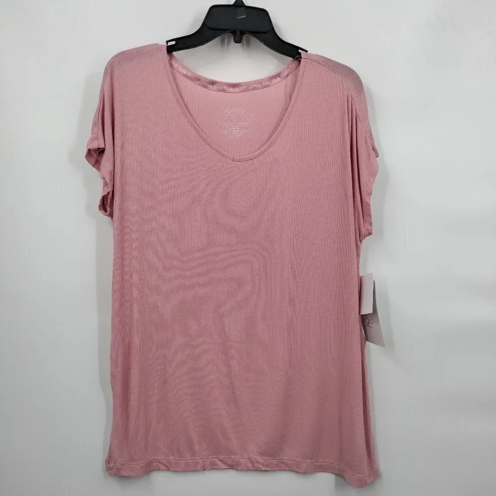 New Jones New York Ribbed U-Neck Short Sleeve Oversized Top Small Women Pink - Picture 1 of 8